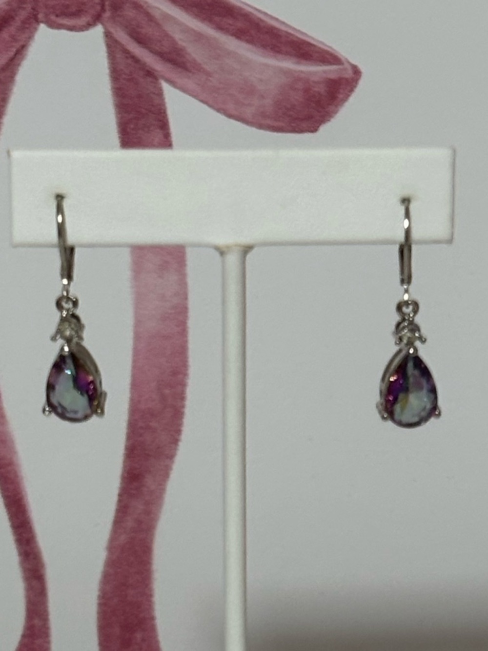Silver Drop Earrings with Iridescent Stones